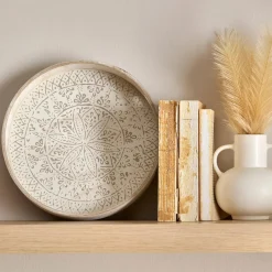 Round Patterned Wood Tray