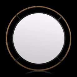 Round Wood-Framed Mirror