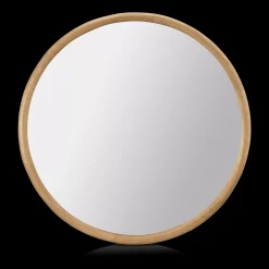 Round Wood-Framed Mirror