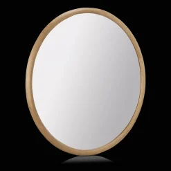 Round Wood-Framed Mirror