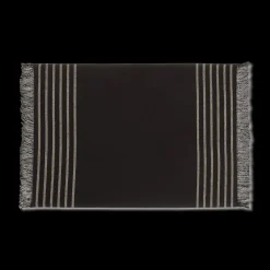 Set of 4 Black & Natural Fringed Fabric Placemats