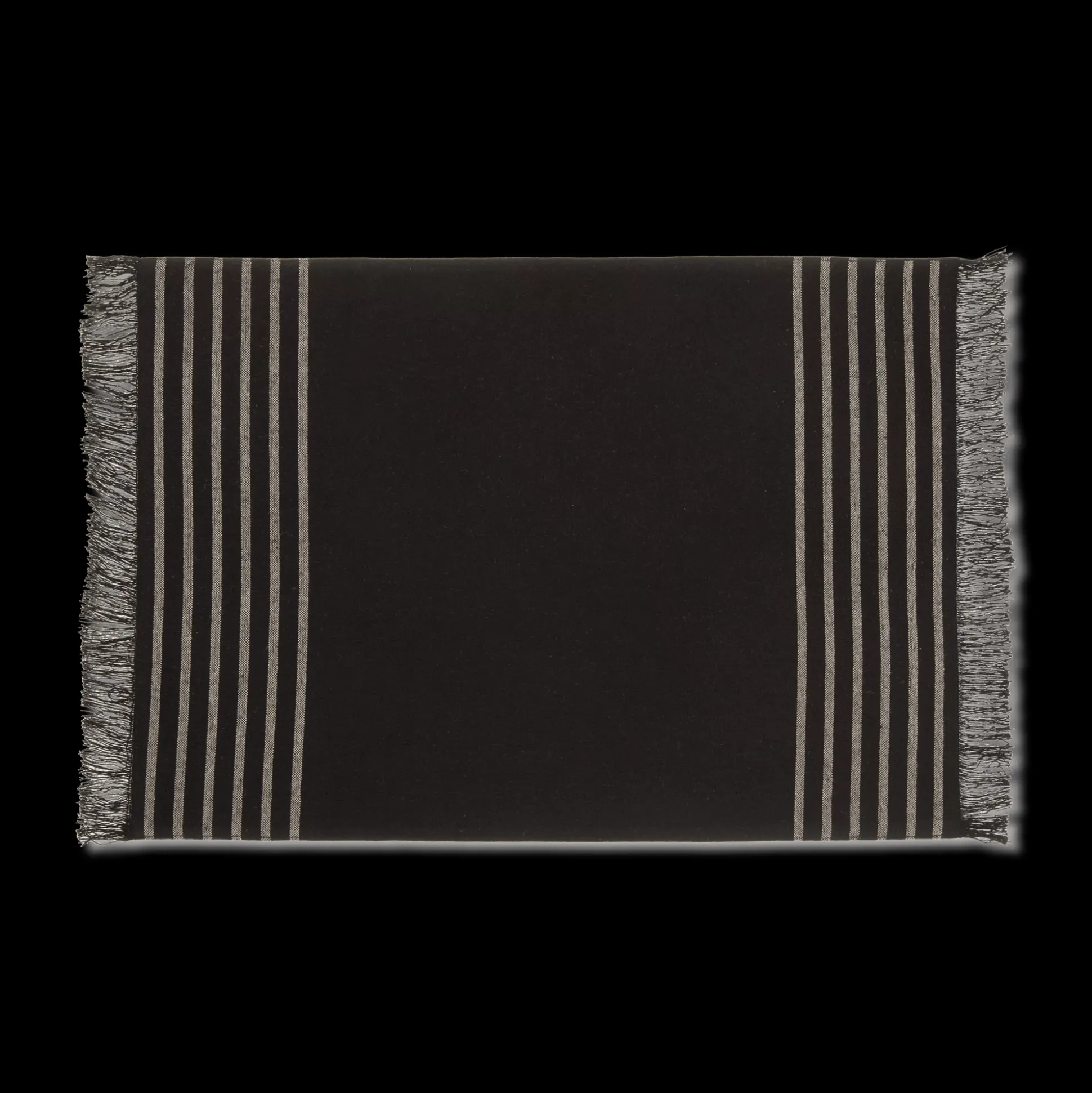 Set of 4 Black & Natural Fringed Fabric Placemats