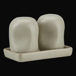 Set of Salt and Pepper Shakers on Tray