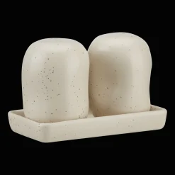 Set of Salt and Pepper Shakers on Tray
