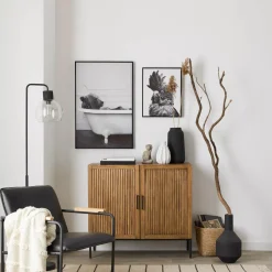 Slatted 2-Door Dark Wood Buffet