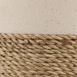 Speckled Ceramic and Rattan Vase