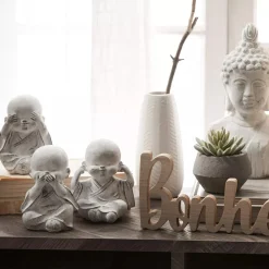 Three Wise Buddha Cement Statuettes