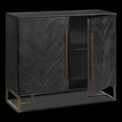 Two-Door Chevron Veneer and Metal Buffet