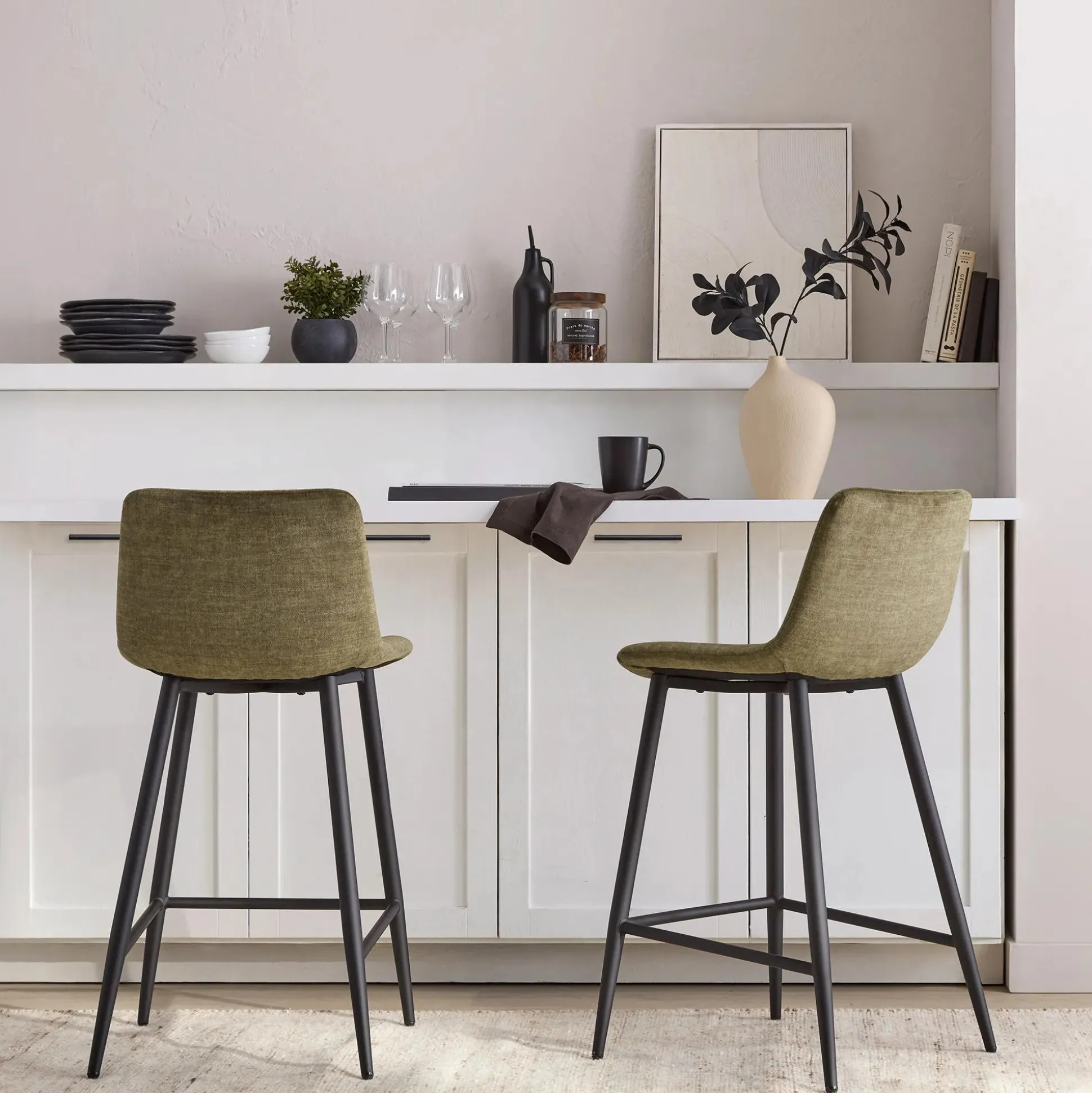 Velvet Fabric and Metal Bar Stool