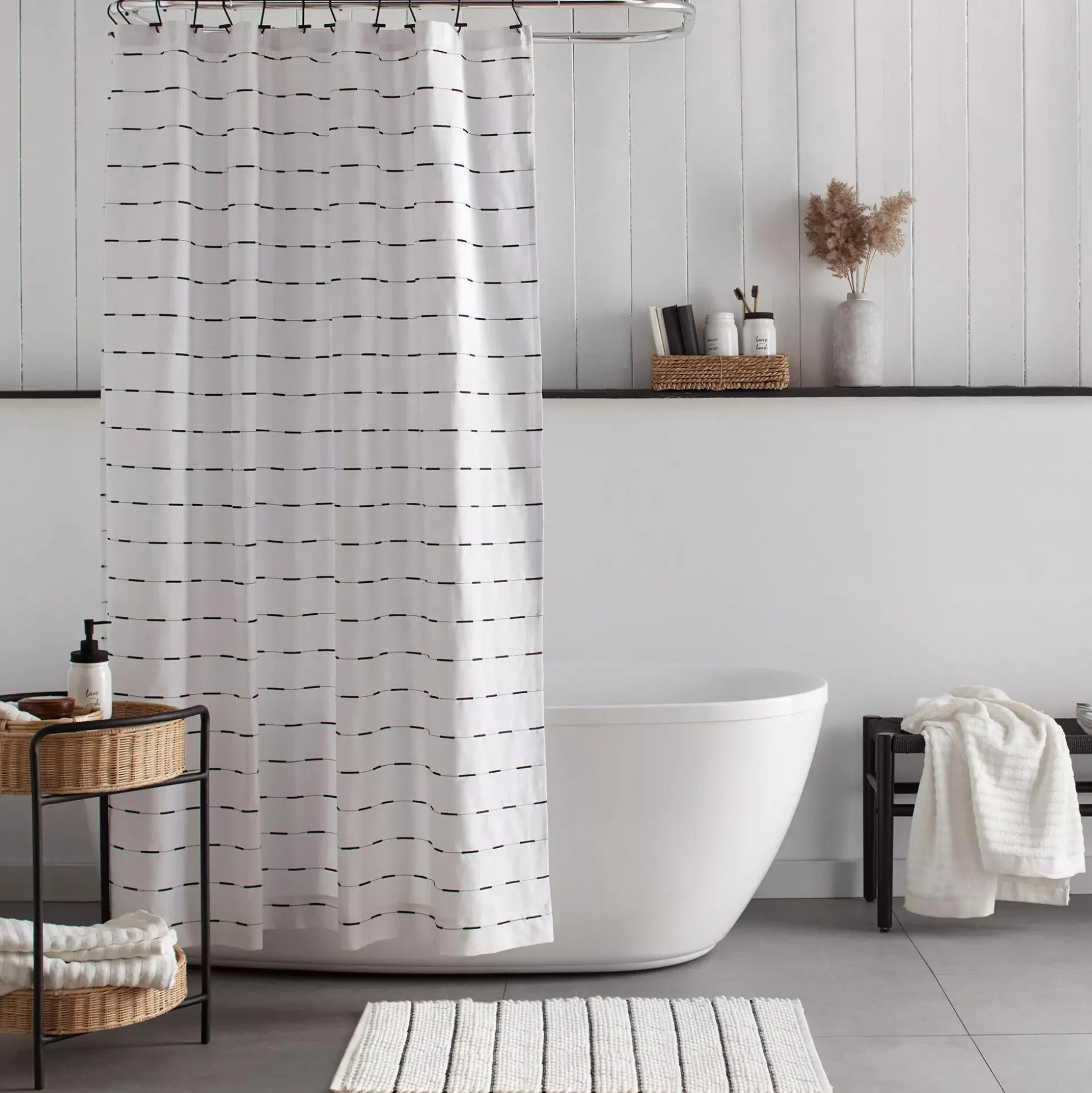 White Bathmat with Black Stripes