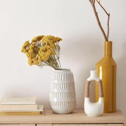 White Ceramic Oval Vase with Rope on Handles