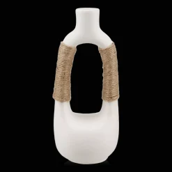 White Ceramic Oval Vase with Rope on Handles