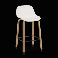 White Plastic and Wood Metal Veneer Counter Stool