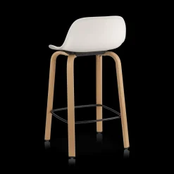 White Plastic and Wood Metal Veneer Counter Stool