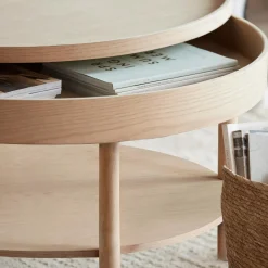 Wooden Round Coffee Table with Lift Top
