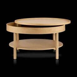 Wooden Round Coffee Table with Lift Top