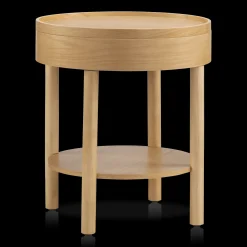 Wooden Round Side Table with Lift Top