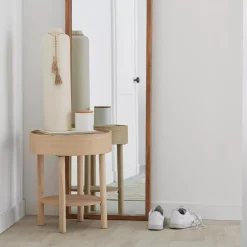 Wooden Round Side Table with Lift Top