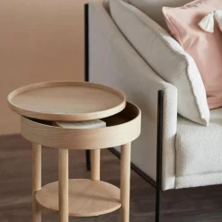 Wooden Round Side Table with Lift Top