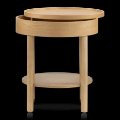 Wooden Round Side Table with Lift Top