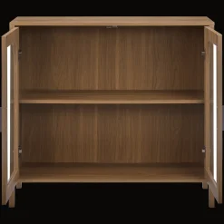 Wooden Veneer Buffet with Glass Doors